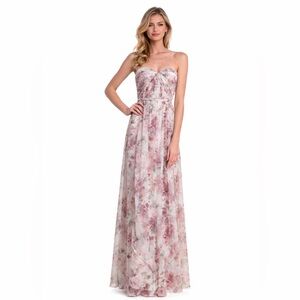 Jenny Yoo Strapless Sweetheart Floral Chiffon Maxi Gown